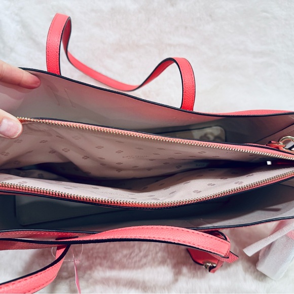 Kate Spade Margaux Large Tote Bag gorgeous spring coral leather work travel NWT - Picture 4 of 10